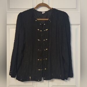 Vintage Black Beaded Silk Evening Hook/eye Jacket Size 1X Whimsigoth Fairycore